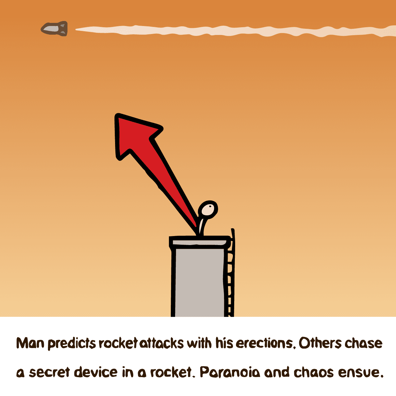 Thomas Pynchon "Gravity's Rainbow : Man predicts rocket attacks with his erections. Others chase a secret device in a rocket. Paranoia and chaos ensue."