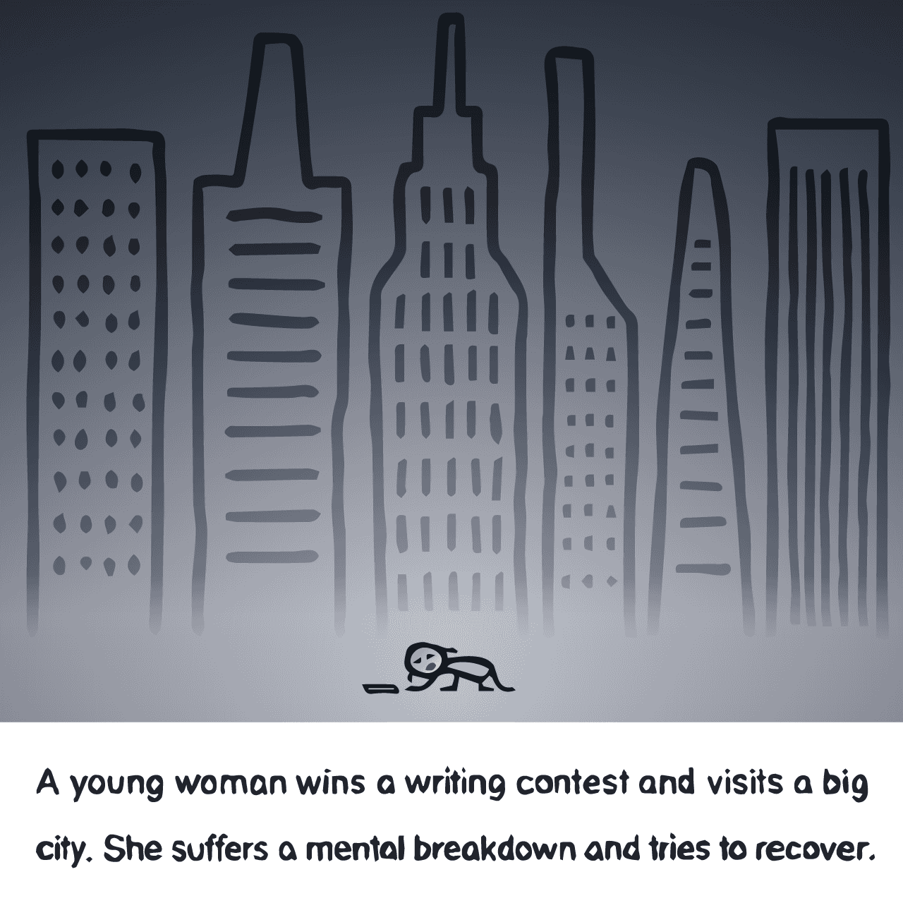 Sylvia Plath "The Bell Jar : A young woman wins a writing contest and visits a big city. She suffers a mental breakdown and tries to recover."